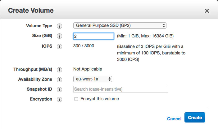 Amazon Web Services EBS volume configuration