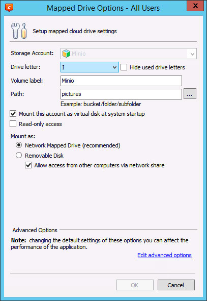 CloudBerry Drive options for mapped drive